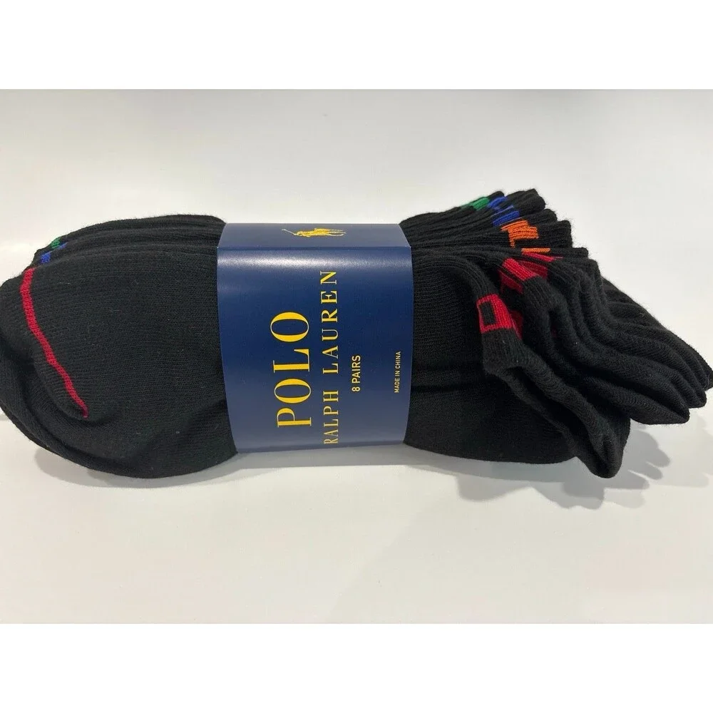 Polo Ralph Lauren Men’s Low Cut Socks 8 Pair Black Multicolor Sport Cushioned 10